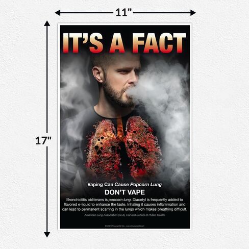 Anti-Vaping Educational Poster – "Vaping Can Cause Popcorn Lung - Don’t Vape" – 11x17 Inch | Ideal for Middle & High Schools, School Nurses, and Clinics | Anti-Smoking Awareness Poster in Saudi Arabia