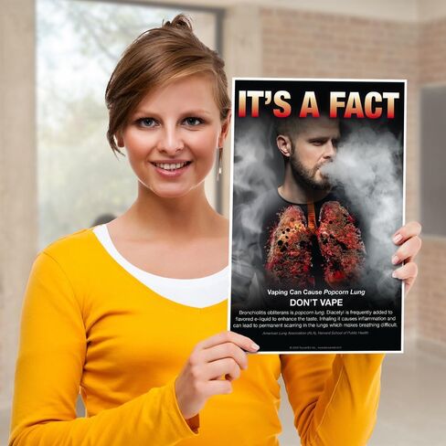 Anti-Vaping Educational Poster – "Vaping Can Cause Popcorn Lung - Don’t Vape" – 11x17 Inch | Ideal for Middle & High Schools, School Nurses, and Clinics | Anti-Smoking Awareness Poster in Saudi Arabia