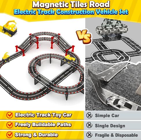 Magnetic Tiles City Road Construction Toys, Magnet Building Blocks for Toddler Kids Toys, Creative Montessori Toys for 3+ Year Old Boys & Girls, Ideal Birthday Christmas Gifting for Kids Ages 3-5 5-7 in Kuwait