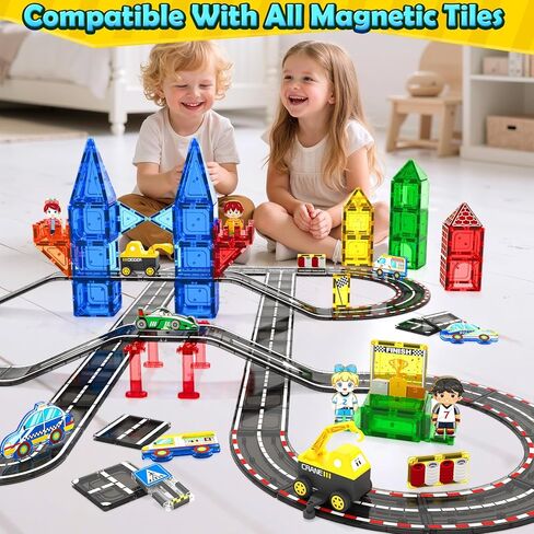 Magnetic Tiles City Road Construction Toys, Magnet Building Blocks for Toddler Kids Toys, Creative Montessori Toys for 3+ Year Old Boys & Girls, Ideal Birthday Christmas Gifting for Kids Ages 3-5 5-7 in Kuwait