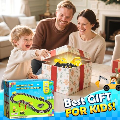 Magnetic Tiles City Road Construction Toys, Magnet Building Blocks for Toddler Kids Toys, Creative Montessori Toys for 3+ Year Old Boys & Girls, Ideal Birthday Christmas Gifting for Kids Ages 3-5 5-7 in Kuwait