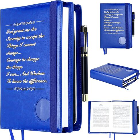 Double Alcoholics Anonymous AA Big Book Cover for 12 Steps & 12 Traditions Book Cover Double AA Book Cover with Medallion Holder Pen Clip Alcoholics Anonymous Gifts for Serenity Prayer, Black in Saudi Arabia