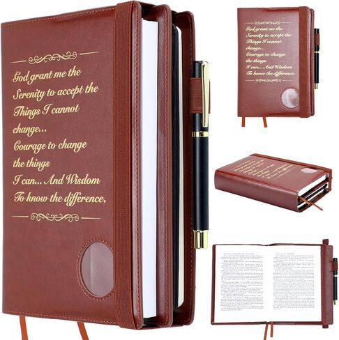 Double Alcoholics Anonymous AA Big Book Cover for 12 Steps & 12 Traditions Book Cover Double AA Book Cover with Medallion Holder Pen Clip Alcoholics Anonymous Gifts for Serenity Prayer, Black in Saudi Arabia