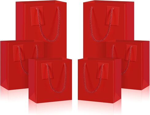 Marspark 12 Pieces Christmas Red Gift Bags with Handles, Paper Euro Totes Gift Bags, Red Paper Gift Wrap Bags with Cards for Xmas Valentine's Day Birthdays Party Favor(Medium,Small,Mini) in Saudi Arabia