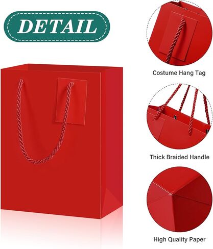 Marspark 12 Pieces Christmas Red Gift Bags with Handles, Paper Euro Totes Gift Bags, Red Paper Gift Wrap Bags with Cards for Xmas Valentine's Day Birthdays Party Favor(Medium,Small,Mini) in Saudi Arabia