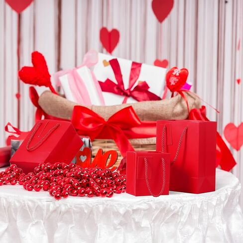 Marspark 12 Pieces Christmas Red Gift Bags with Handles, Paper Euro Totes Gift Bags, Red Paper Gift Wrap Bags with Cards for Xmas Valentine's Day Birthdays Party Favor(Medium,Small,Mini) in Saudi Arabia