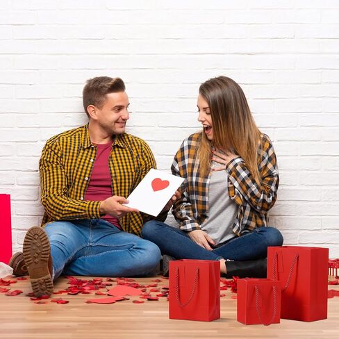 Marspark 12 Pieces Christmas Red Gift Bags with Handles, Paper Euro Totes Gift Bags, Red Paper Gift Wrap Bags with Cards for Xmas Valentine's Day Birthdays Party Favor(Medium,Small,Mini) in Saudi Arabia
