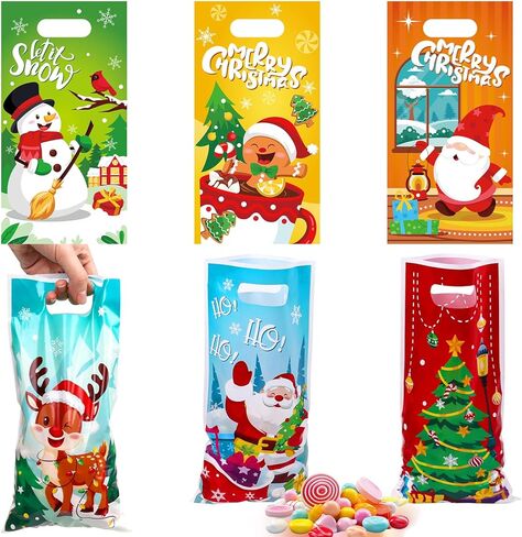 CCINEE 36pcs Small Christmas Gift Bags Bulk, Christmas Plastic Bags for Kids Holiday Goodie Snacks Treat Bag with Handle for Xmas Party Favors Shopping School Classroom Gift in Saudi Arabia