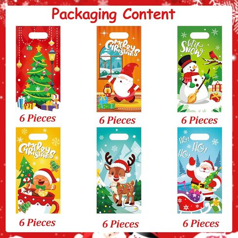 CCINEE 36pcs Small Christmas Gift Bags Bulk, Christmas Plastic Bags for Kids Holiday Goodie Snacks Treat Bag with Handle for Xmas Party Favors Shopping School Classroom Gift in Saudi Arabia