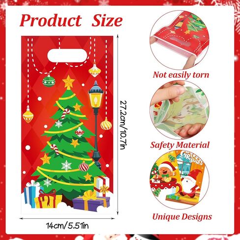 CCINEE 36pcs Small Christmas Gift Bags Bulk, Christmas Plastic Bags for Kids Holiday Goodie Snacks Treat Bag with Handle for Xmas Party Favors Shopping School Classroom Gift in Saudi Arabia