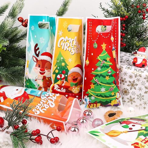 CCINEE 36pcs Small Christmas Gift Bags Bulk, Christmas Plastic Bags for Kids Holiday Goodie Snacks Treat Bag with Handle for Xmas Party Favors Shopping School Classroom Gift in Saudi Arabia