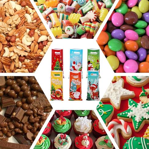 CCINEE 36pcs Small Christmas Gift Bags Bulk, Christmas Plastic Bags for Kids Holiday Goodie Snacks Treat Bag with Handle for Xmas Party Favors Shopping School Classroom Gift in Saudi Arabia