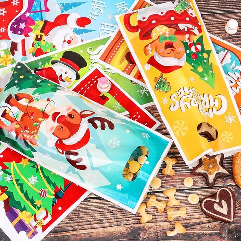 CCINEE 36pcs Small Christmas Gift Bags Bulk, Christmas Plastic Bags for Kids Holiday Goodie Snacks Treat Bag with Handle for Xmas Party Favors Shopping School Classroom Gift in Saudi Arabia