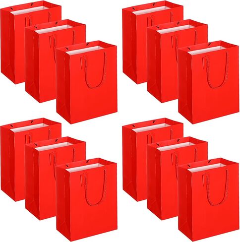 Marspark 12 Pieces Christmas Red Gift Bags with Handles, Paper Euro Totes Gift Bags, Red Paper Gift Wrap Bags with Cards for Xmas Valentine's Day Birthdays Party Favor(Medium,Small,Mini) in Saudi Arabia