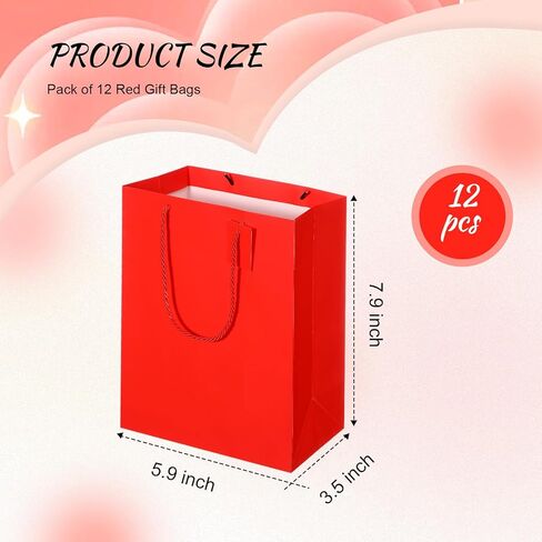 Marspark 12 Pieces Christmas Red Gift Bags with Handles, Paper Euro Totes Gift Bags, Red Paper Gift Wrap Bags with Cards for Xmas Valentine's Day Birthdays Party Favor(Medium,Small,Mini) in Saudi Arabia