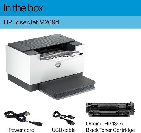 طابعة ليزر HP LaserJet M209d، أبيض وأسود، دوبلكس تلقائي، اتصال USB فقط (يتضمن الكابل)، مثالية في المكتب المنزلي (8J9L0F) (متجددة) in Saudi Arabia