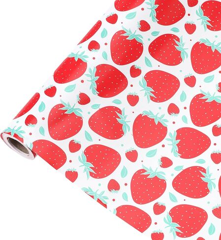 wishinside Strawberry Wrapping Paper Roll-17 Inches X 32.8 Feet, Mini Roll, Strawberry Design Wrap Paper for Girls Kids Teens Women, for Birthday, Holiday, Wedding, Anniversaries, Baby Shower, 1 Roll in Saudi Arabia