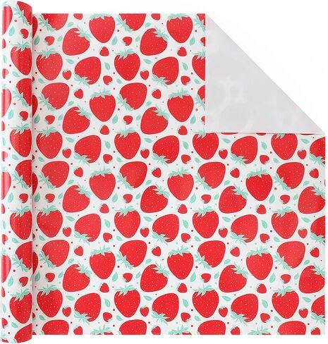 wishinside Strawberry Wrapping Paper Roll-17 Inches X 32.8 Feet, Mini Roll, Strawberry Design Wrap Paper for Girls Kids Teens Women, for Birthday, Holiday, Wedding, Anniversaries, Baby Shower, 1 Roll in Saudi Arabia