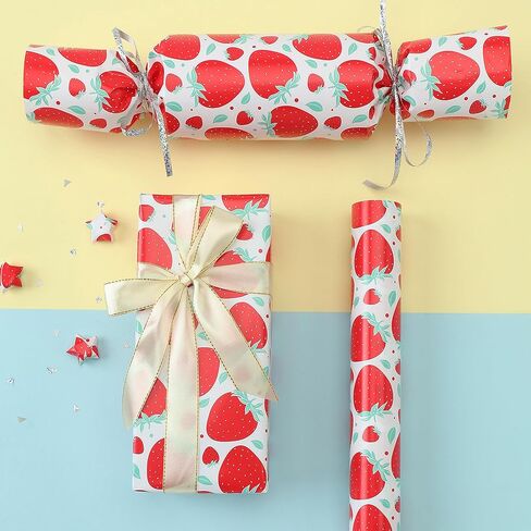 wishinside Strawberry Wrapping Paper Roll-17 Inches X 32.8 Feet, Mini Roll, Strawberry Design Wrap Paper for Girls Kids Teens Women, for Birthday, Holiday, Wedding, Anniversaries, Baby Shower, 1 Roll in Saudi Arabia
