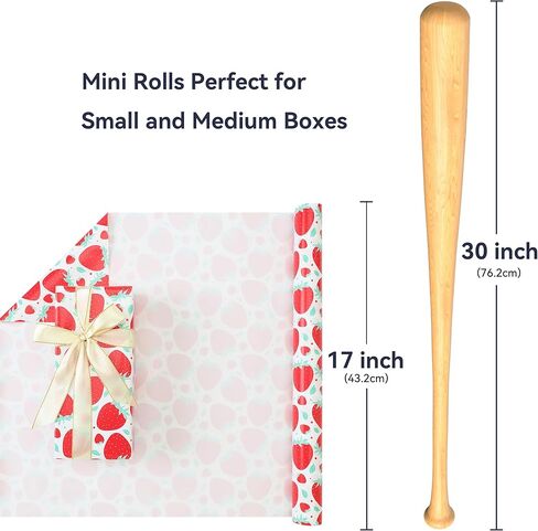 wishinside Strawberry Wrapping Paper Roll-17 Inches X 32.8 Feet, Mini Roll, Strawberry Design Wrap Paper for Girls Kids Teens Women, for Birthday, Holiday, Wedding, Anniversaries, Baby Shower, 1 Roll in Saudi Arabia