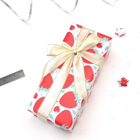wishinside Strawberry Wrapping Paper Roll-17 Inches X 32.8 Feet, Mini Roll, Strawberry Design Wrap Paper for Girls Kids Teens Women, for Birthday, Holiday, Wedding, Anniversaries, Baby Shower, 1 Roll in Saudi Arabia