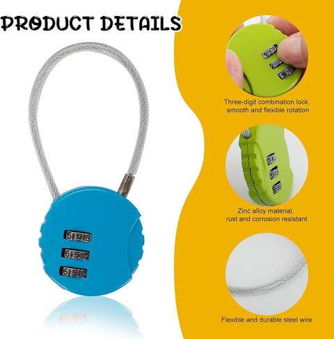4 Pack 3-Digit Combination Lock Waterproof Padlock Outdoor Mini Wire Rope Combination Lock for Backpacks, Trolley Cases, Gym Lockers, Fence in Kuwait