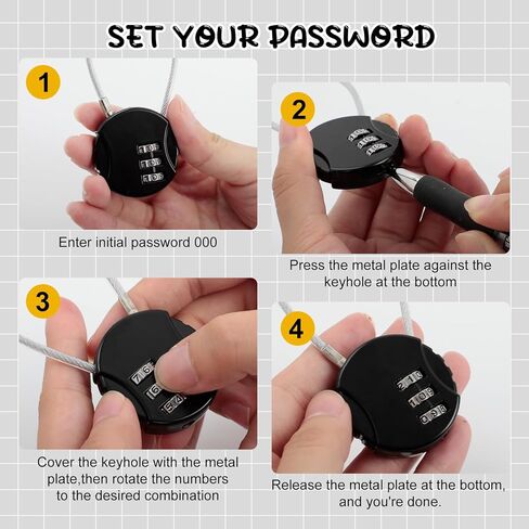 4 Pack 3-Digit Combination Lock Waterproof Padlock Outdoor Mini Wire Rope Combination Lock for Backpacks, Trolley Cases, Gym Lockers, Fence in Kuwait