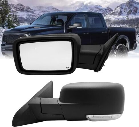 Driver Side Mirror Compatible With 2013-2018 Dodge Ram 1500 2500 3500 With Power Heated Glass Turn Signal Light Puddle Light Temperature Sensor Manual Folding Texture Black (LH) in Saudi Arabia