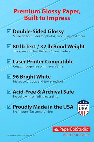 Glossy Paper, Double-Sided, 8.5 in x 11 in, 80 lb Text/32 lb Bond,100 Sheets, Digital Photo and Text, 96 Bright, Acid-free, Laser Printing in Saudi Arabia