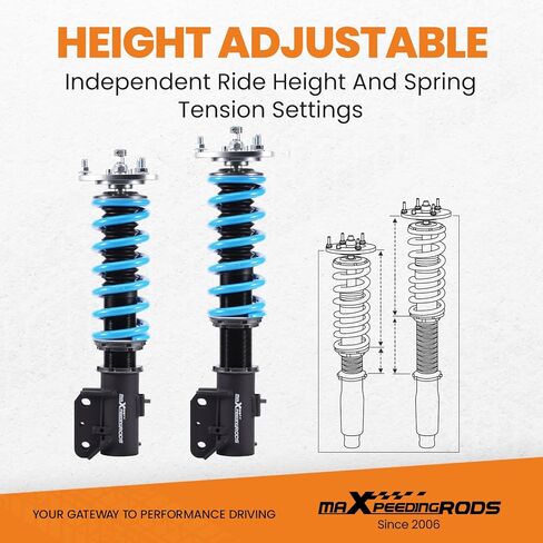 maXpeedingrods Coilover for Mitsubishi Lancer X10 2008-2016, 24 Levels Damper Adjustable Coilovers Suspension Kit Strut, Height Adjustment Shock Absorber Struts, T6 Upgraded Lowering Kits Blue in Saudi Arabia