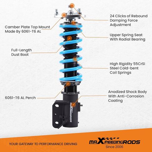 maXpeedingrods Coilover for Mitsubishi Lancer X10 2008-2016, 24 Levels Damper Adjustable Coilovers Suspension Kit Strut, Height Adjustment Shock Absorber Struts, T6 Upgraded Lowering Kits Blue in Saudi Arabia