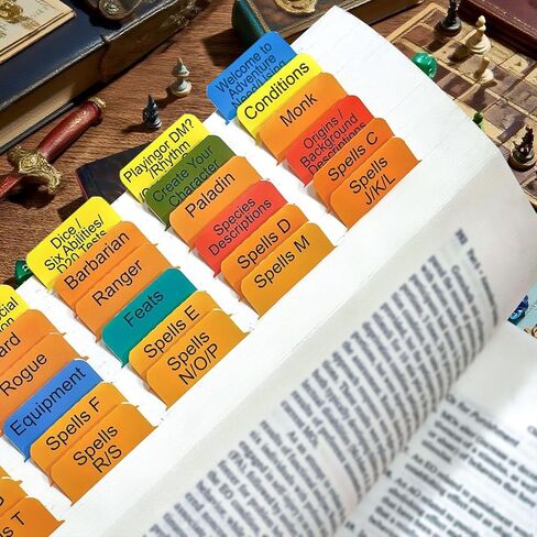 علامات تبويب فهرس الكتاب لكتيب اللاعب D&D 2024 (كتاب القواعد الأساسية D&D). الكتاب غير متضمن. 48 علامة تبويب مرمزة بالألوان، مغلفة ومقاومة للماء ومتينة مع دليل المحاذاة in Kuwait
