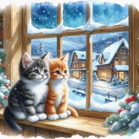 AMORARS Cat Diamond Art Kits for Adults - 5D Winter Diamond Painting Kit for Beginners - DIY Full Drill Round Gem Art Paintings and Crafts for Christmas Gift Home Wall Decoration, 12x12Inch in Saudi Arabia
