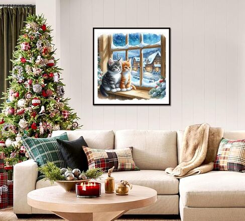 AMORARS Cat Diamond Art Kits for Adults - 5D Winter Diamond Painting Kit for Beginners - DIY Full Drill Round Gem Art Paintings and Crafts for Christmas Gift Home Wall Decoration, 12x12Inch in Saudi Arabia