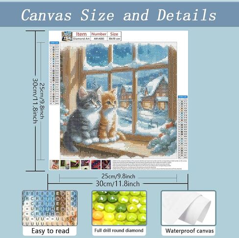 AMORARS Cat Diamond Art Kits for Adults - 5D Winter Diamond Painting Kit for Beginners - DIY Full Drill Round Gem Art Paintings and Crafts for Christmas Gift Home Wall Decoration, 12x12Inch in Saudi Arabia