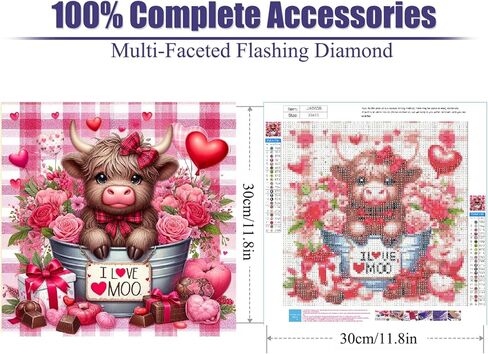 uuxsretaio عيد الحب البقرة الماس مجموعات الفن للبالغين، DIY مجموعات الطلاء الماس جولة كاملة، 5D مجموعات النقاط الماس مضحك للبالغين، والحرف الفنون جوهرة لديكور جدار المنزل 14x14 بوصة in Saudi Arabia