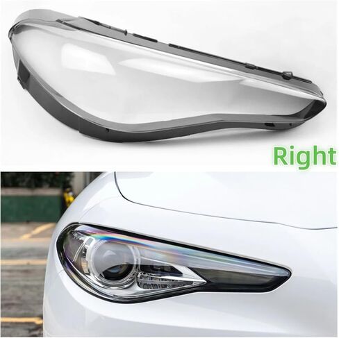 Compatible For Alfa Romeo Giulia 2015 2016 2017 2018 2019 2020 2021 2022 Car Decorations Accessories Glass Headlights Transparent Shell(Right) in Saudi Arabia