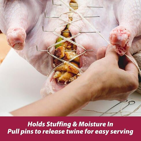 HIC Kitchen Roasting Holiday Turkey Lacer Kit, Cotton Butcher’s Twine, Reusable Stainless Steel Pins, For Trussing Rolled Or Stuffed Poultry And Meat, Set of 2 in Saudi Arabia