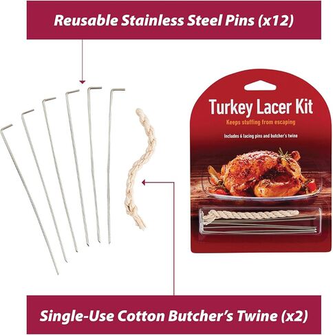 HIC Kitchen Roasting Holiday Turkey Lacer Kit, Cotton Butcher’s Twine, Reusable Stainless Steel Pins, For Trussing Rolled Or Stuffed Poultry And Meat, Set of 2 in Saudi Arabia