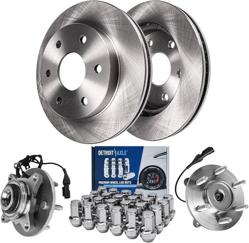 Detroit Axle - 4WD Front Brake Kit for 04-08 Ford F-150, 06-08 Lincoln Mark LT, 2 Disc Brake Rotors 2 Wheel Bearing and Hubs 24 Wheel Lug Nuts 2004 2005 2006 2007 2008 Replacement in Saudi Arabia