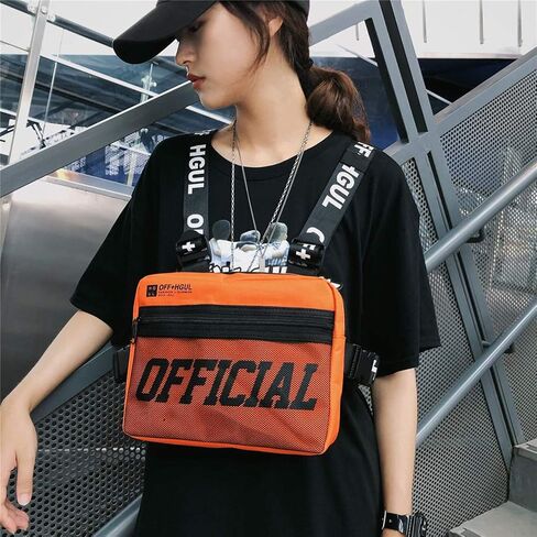 Kedejin للجنسين حزم الخصر حقيبة الصدر، الهيب هوب نمط سترة حقيبة كروسبودي حقيبة الصدر تلاعب الصدرية للسفر المشي لمسافات طويلة الرياضة في الهواء الطلق، رمادي فاتح، 26 * 6 * 21 سم in Kuwait