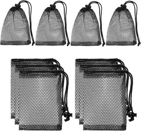 10Pcs Small Mesh Bags, 6x4 inch Drawstring Black Mesh Drawstring Bag Mini Nylon Net Bags with Drawstrings Sports Mesh Sports Equipment Bag Small Gym Bag for Football, Golf Stuff Balls in Kuwait
