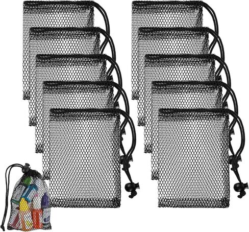 10Pcs Small Mesh Bags, 6x4 inch Drawstring Black Mesh Drawstring Bag Mini Nylon Net Bags with Drawstrings Sports Mesh Sports Equipment Bag Small Gym Bag for Football, Golf Stuff Balls in Kuwait