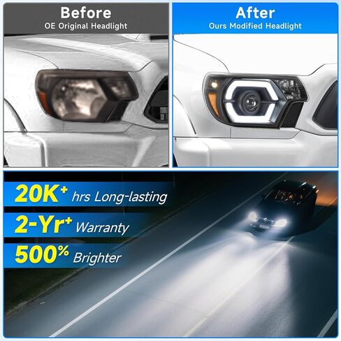 ELH 500% مجموعات المصابيح الأمامية الأكثر سطوعًا تناسب 2012 2013 2014 2015 12 13 14 15 تويوتا تاكوما مع LED DRL كشافات أمامية سوداء الإسكان العنبر عاكس in Kuwait