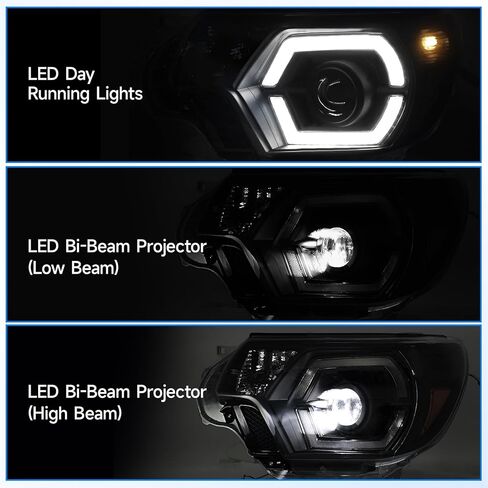 ELH 500% مجموعات المصابيح الأمامية الأكثر سطوعًا تناسب 2012 2013 2014 2015 12 13 14 15 تويوتا تاكوما مع LED DRL كشافات أمامية سوداء الإسكان العنبر عاكس in Kuwait
