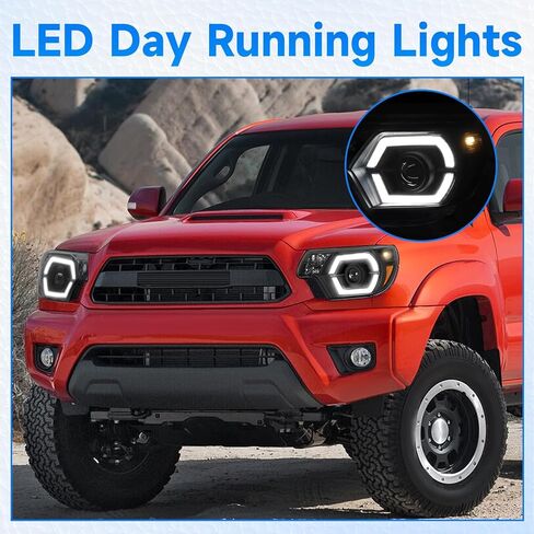 ELH 500% مجموعات المصابيح الأمامية الأكثر سطوعًا تناسب 2012 2013 2014 2015 12 13 14 15 تويوتا تاكوما مع LED DRL كشافات أمامية سوداء الإسكان العنبر عاكس in Kuwait