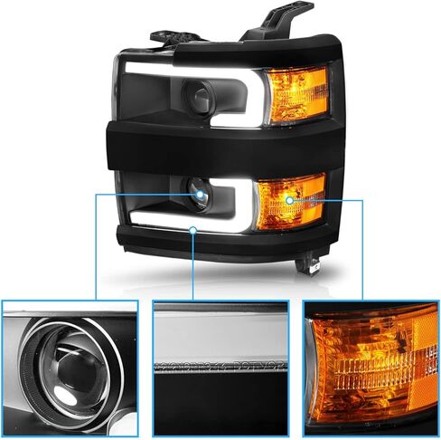 AmeriLite لشاحنة العمل 2015-2019 Chevy Silverado 2500HD 3500HD مع أنبوب LED مزدوج مجموعة المصابيح الأمامية البديلة لجهاز العرض المربع باللون الأسود الداكن - جانب الركاب والسائق in Kuwait