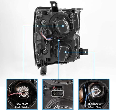 AmeriLite لشاحنة العمل 2015-2019 Chevy Silverado 2500HD 3500HD مع أنبوب LED مزدوج مجموعة المصابيح الأمامية البديلة لجهاز العرض المربع باللون الأسود الداكن - جانب الركاب والسائق in Kuwait