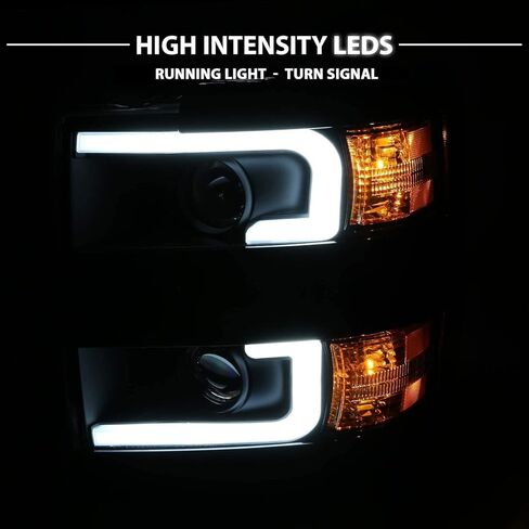 AmeriLite لشاحنة العمل 2015-2019 Chevy Silverado 2500HD 3500HD مع أنبوب LED مزدوج مجموعة المصابيح الأمامية البديلة لجهاز العرض المربع باللون الأسود الداكن - جانب الركاب والسائق in Kuwait