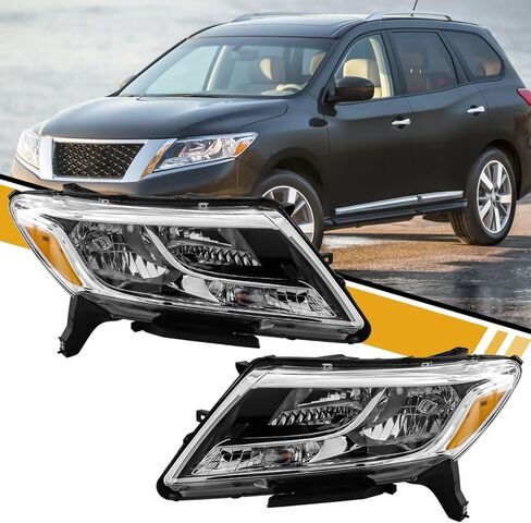 Headlight Assembly Compatible with Nissan Pathfinder 2013-2016, Halogen Headlamp Replacements for NI2502221 NI250322 26060-3KA0B 26010-3KA0B, w/o High/Low Beam, Chrome Housing Amber Reflector in Saudi Arabia